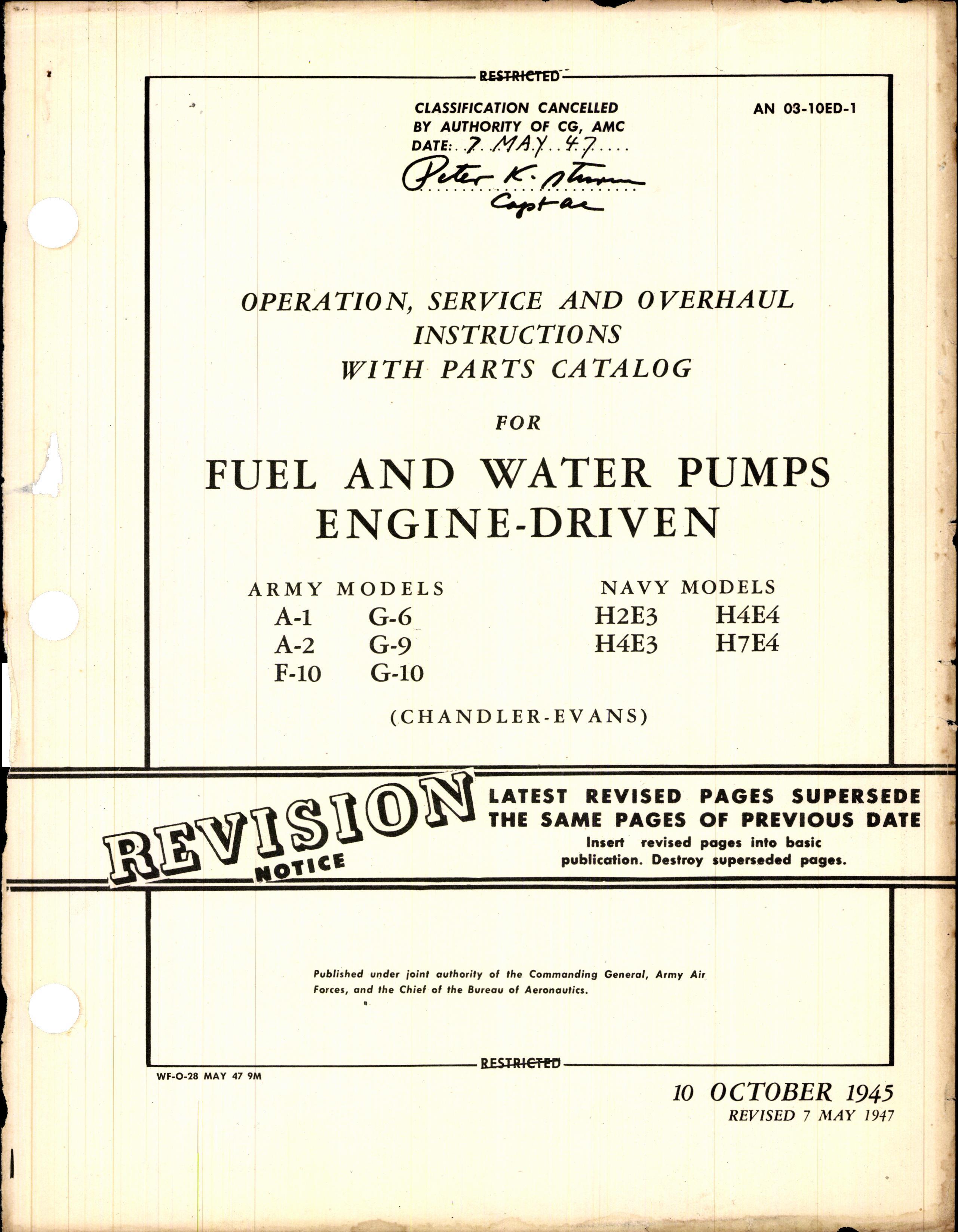 Sample page 1 from AirCorps Library document: Operation, Service, & Overhaul Instructions with Parts Catalog for Fuel and Water Pumps - Engine Driven