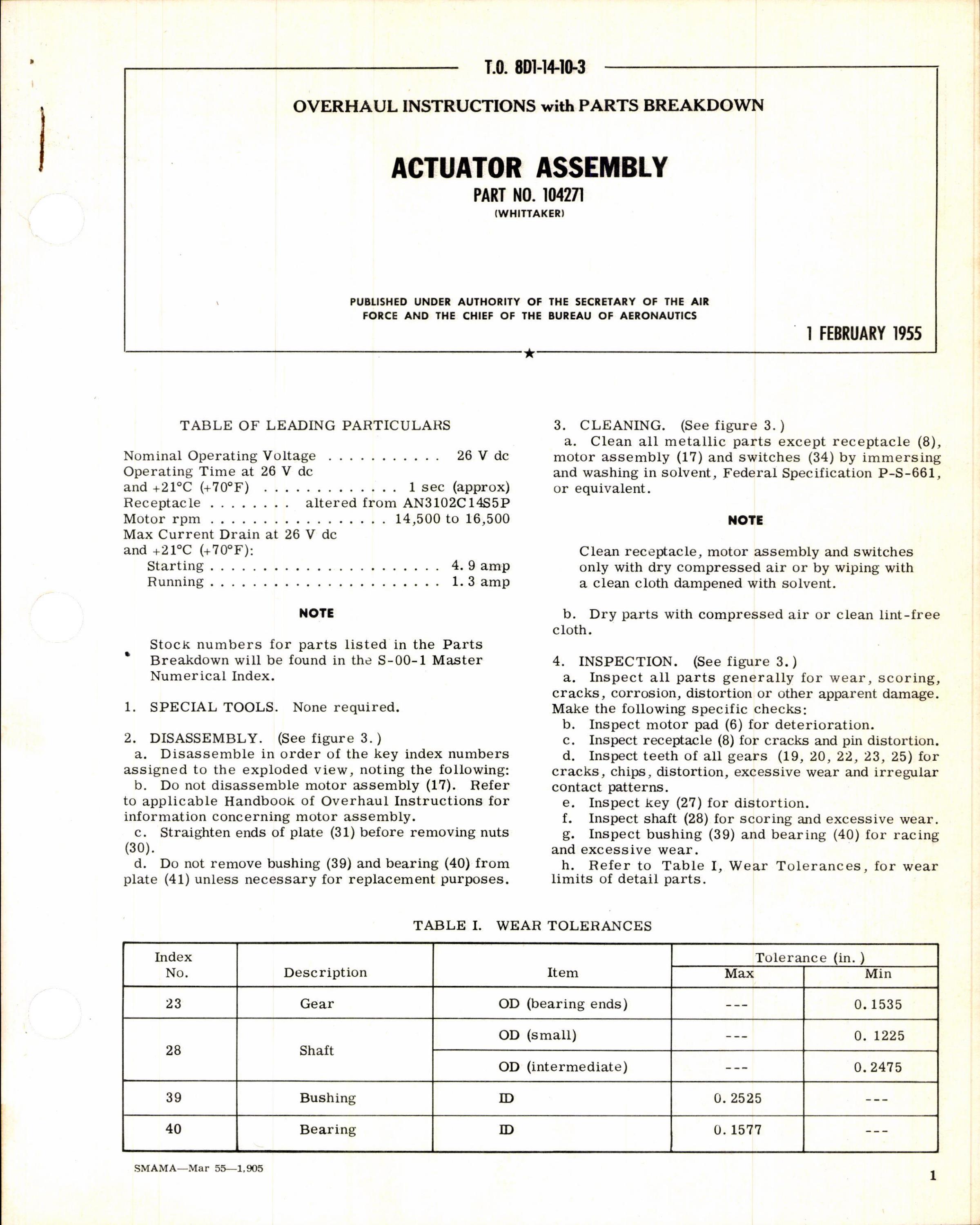 Sample page 1 from AirCorps Library document: Parts Breakdown for Actuator Assembly Part No 104271