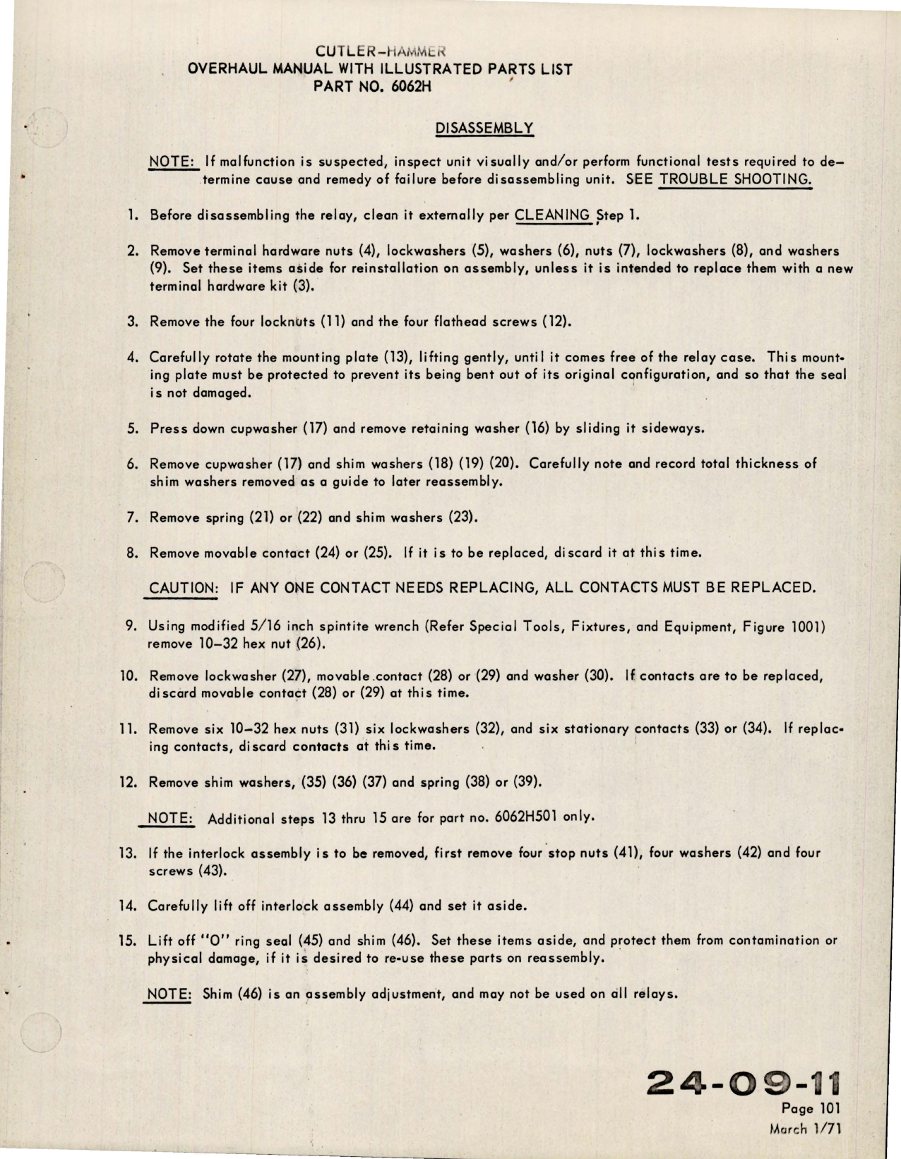 Sample page 9 from AirCorps Library document: Overhaul Instructions with Parts List for Three Pole Single Throw 50 Ampere Relay - Parts 6062H145 and 6062H501 