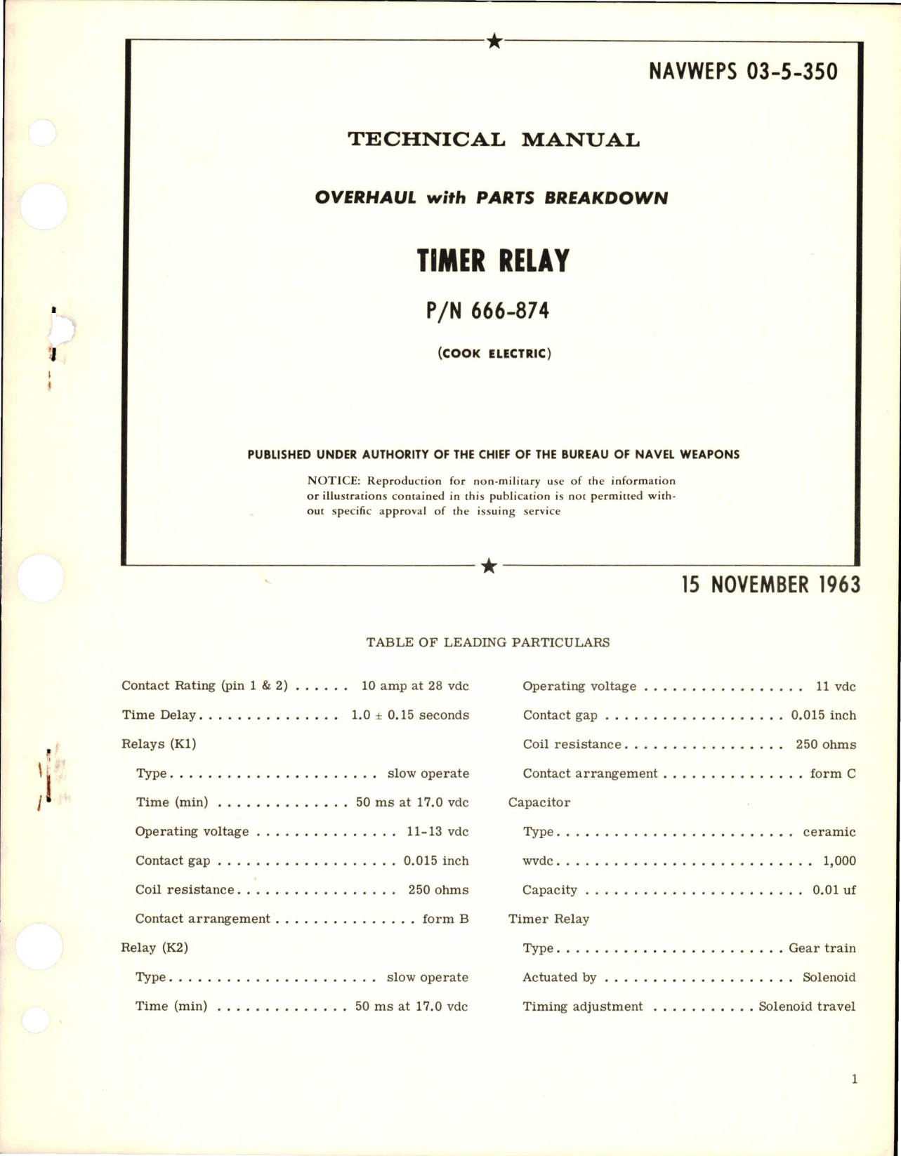Sample page 1 from AirCorps Library document: Overhaul w Parts Breakdown for Timer Relay - Part 666-874 
