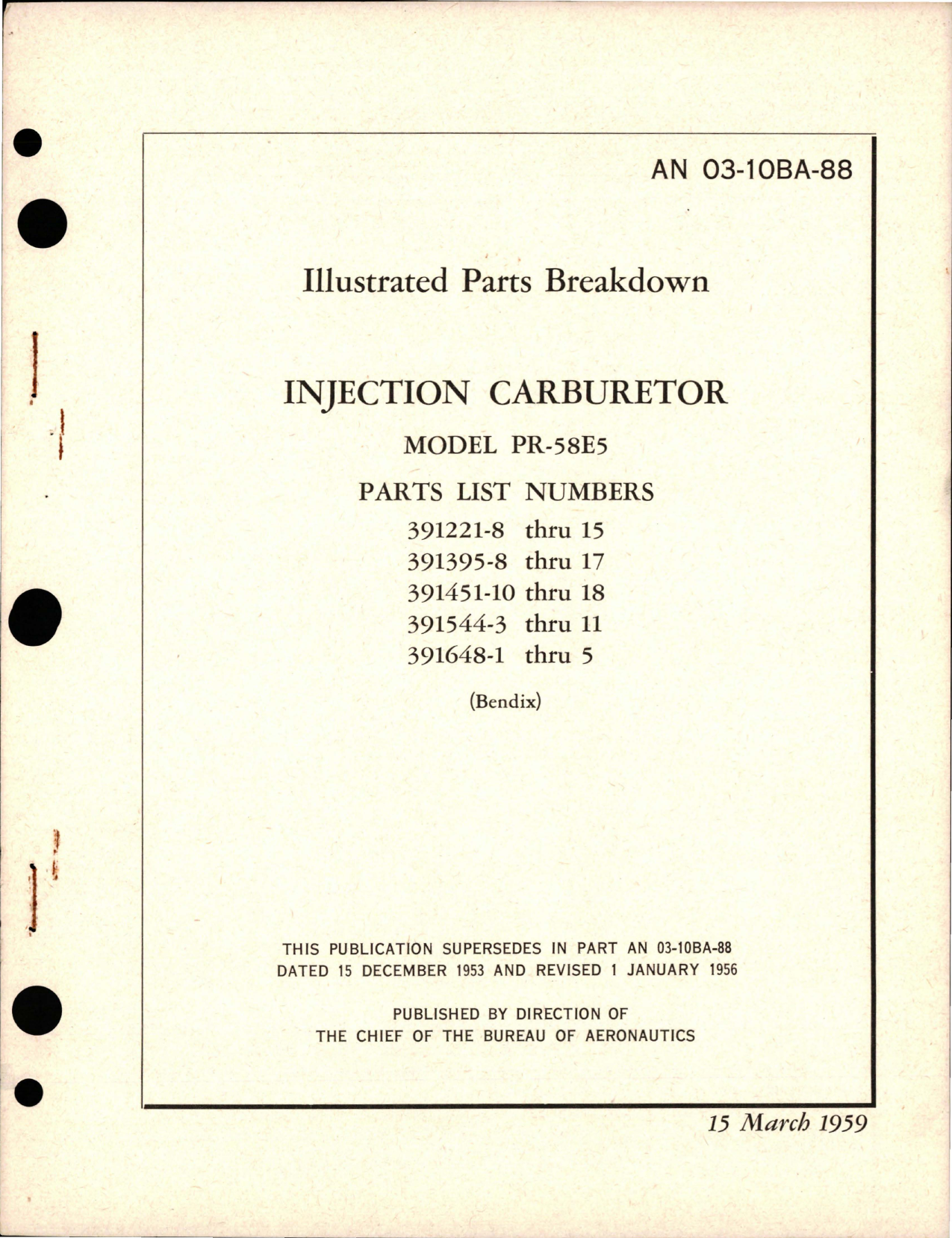 Sample page 1 from AirCorps Library document: Illustrated Parts Breakdown for Injection Carburetor - Model PR-58E5
