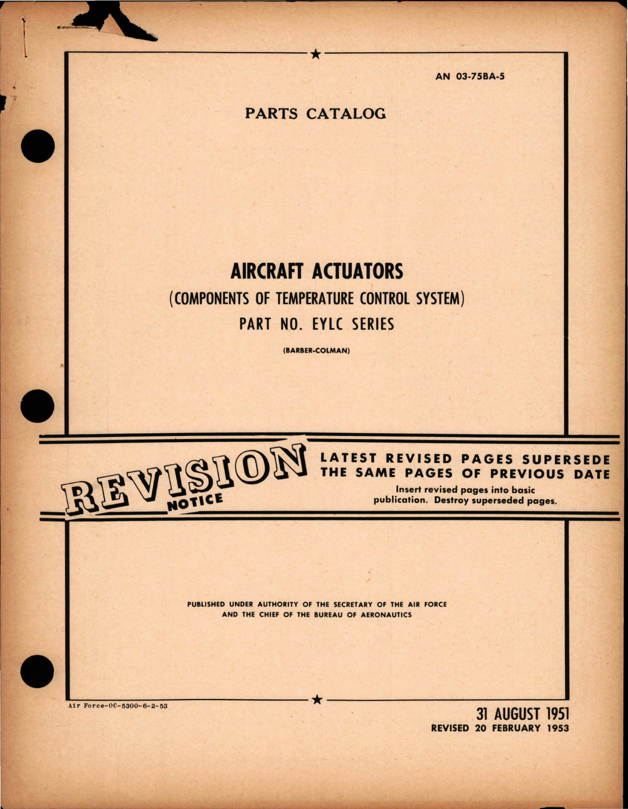 Sample page 1 from AirCorps Library document: Parts Catalog for Control Motors - Part EYLC Series 