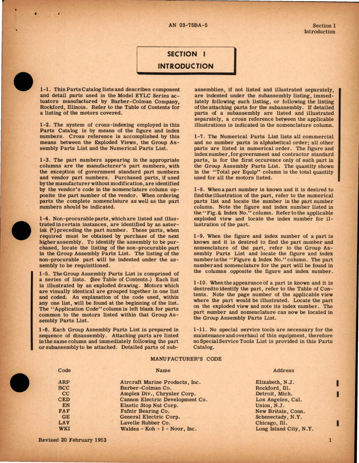 Sample page 5 from AirCorps Library document: Parts Catalog for Control Motors - Part EYLC Series 