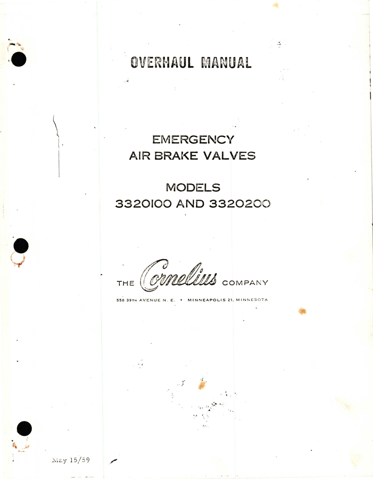 Sample page 1 from AirCorps Library document: Overhaul Manual for Emergency Air Brake Valves - Models 3320100 and 3320200