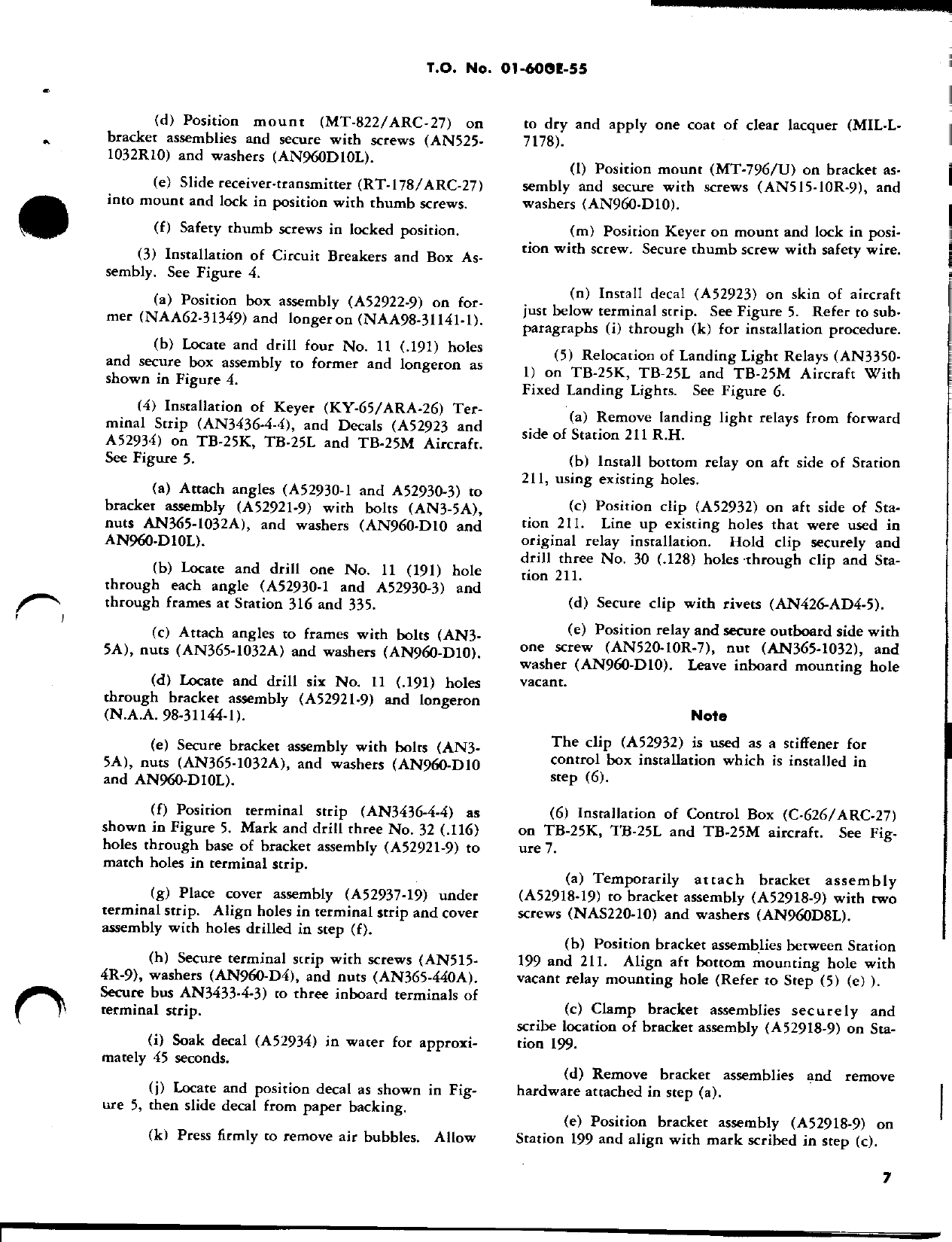 Sample page 7 from AirCorps Library document: Installation of Radio Set AN-ARC-27 and Control Keyer Group AN-ARA-26 -- TB-25K, L, and M Aircraft