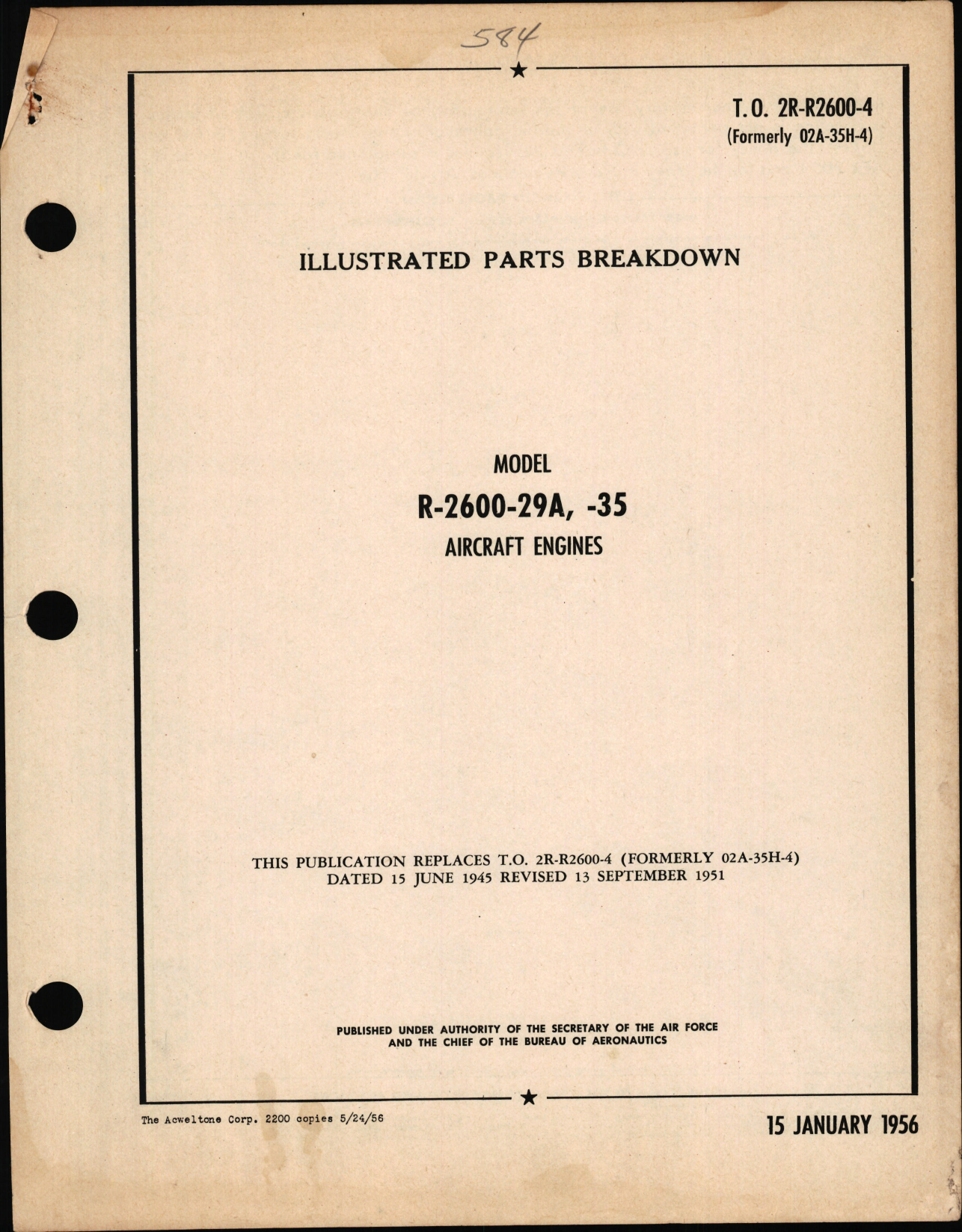 Sample page 1 from AirCorps Library document: Illustrated Parts Breakdown for Model R-2600-29A, -35 Aircraft Engines