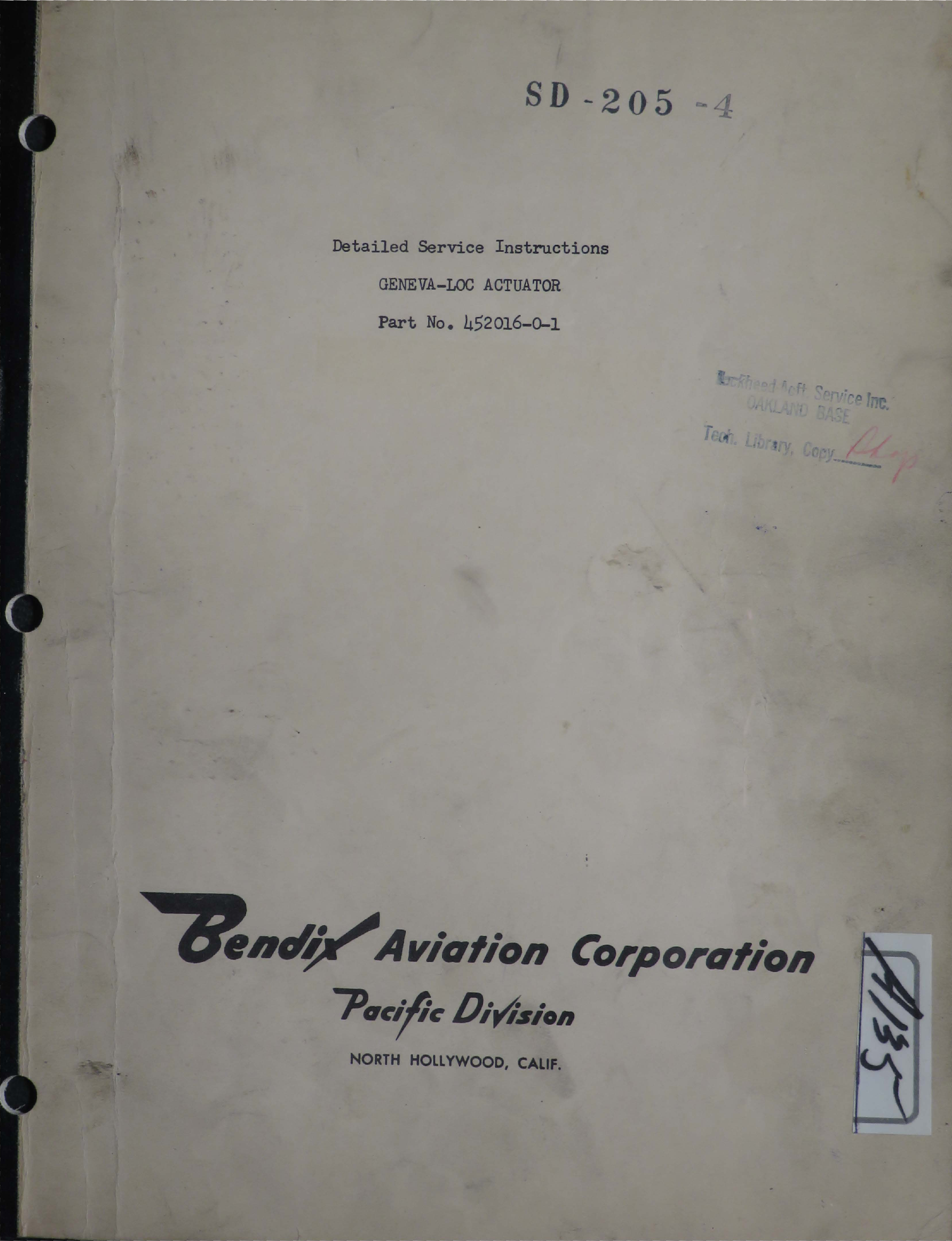 Sample page 1 from AirCorps Library document: Service Instructions for Geneva-Loc Actuator - Part 452016-0-1 