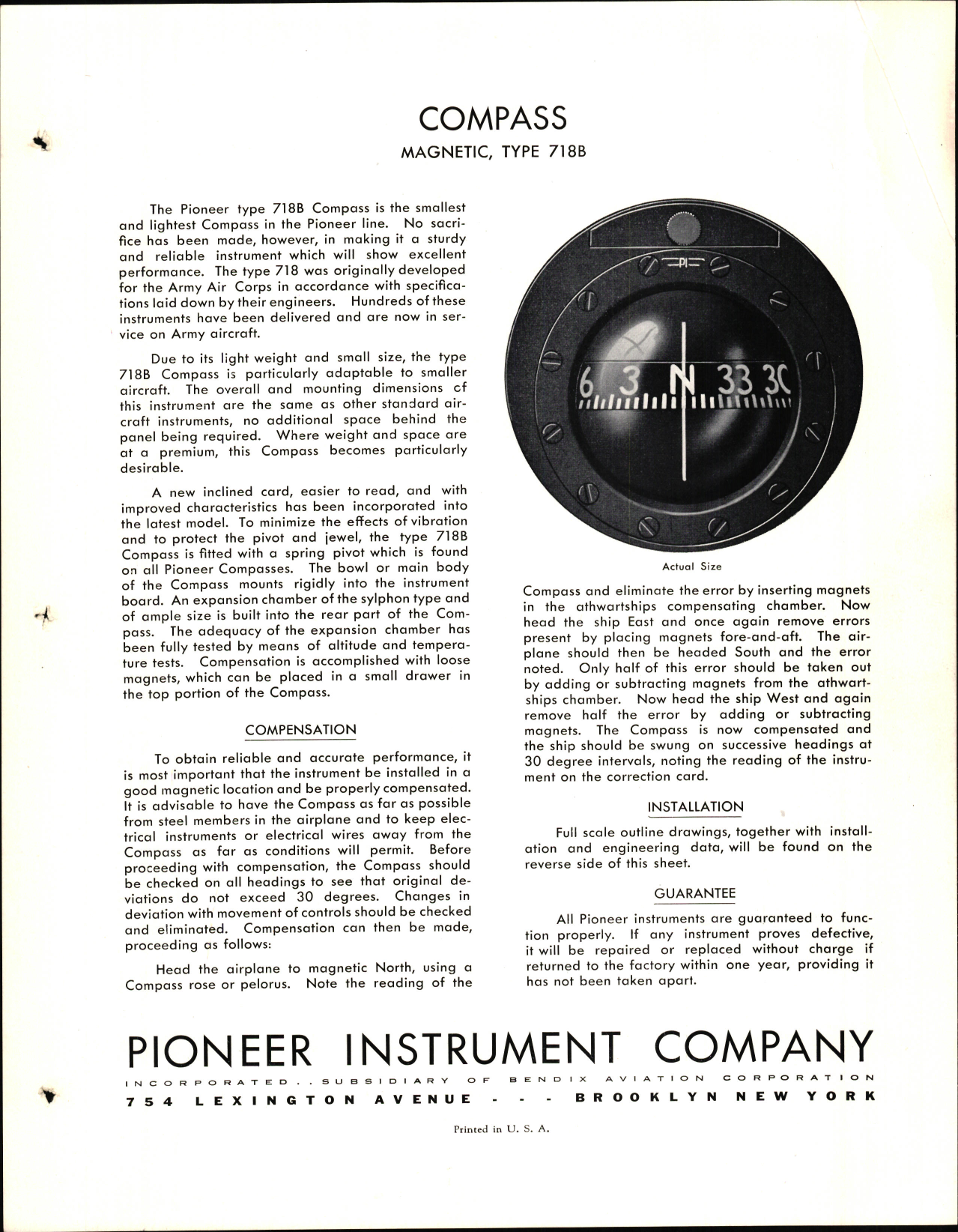 Sample page 1 from AirCorps Library document: Type 718B Magnetic Compass