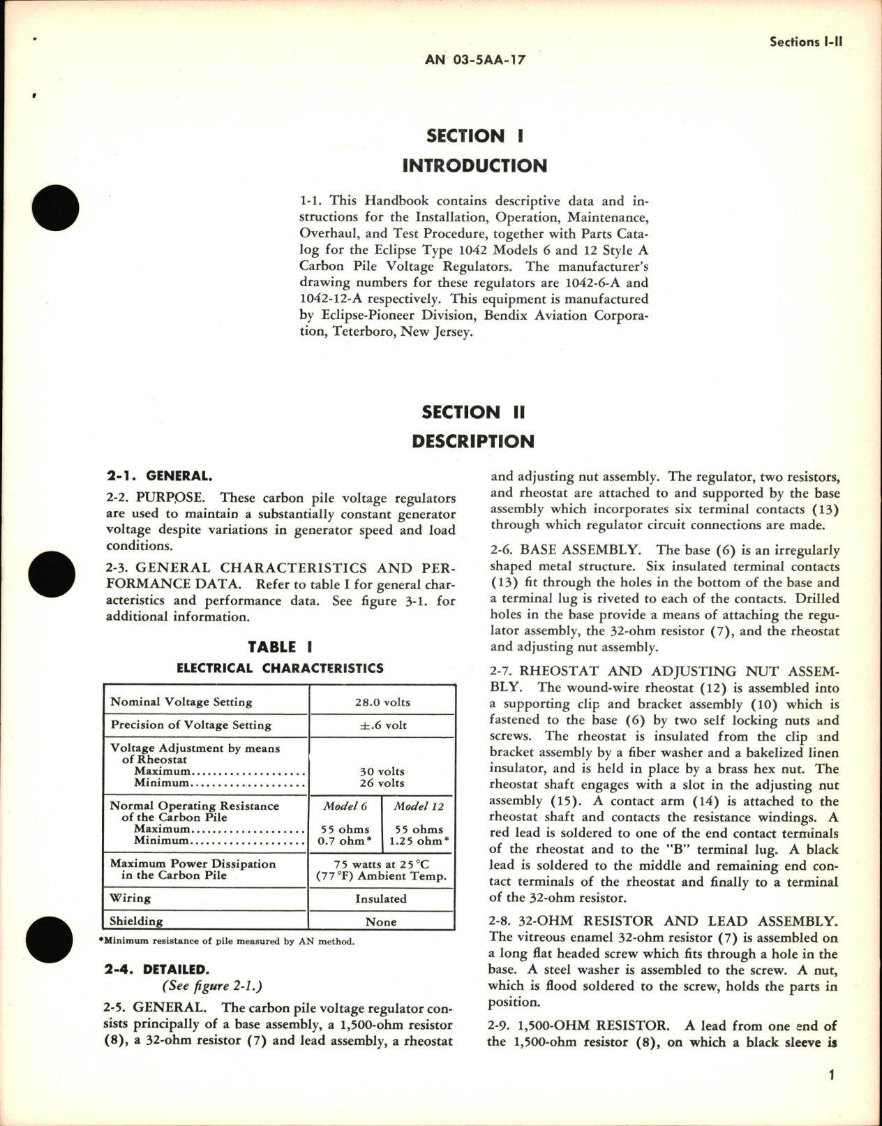 Sample page 5 from AirCorps Library document: Operation, Service, & Overhaul Instruction with Parts Catalog for Carbon Pile Voltage Regulator 1042-6A & -12A