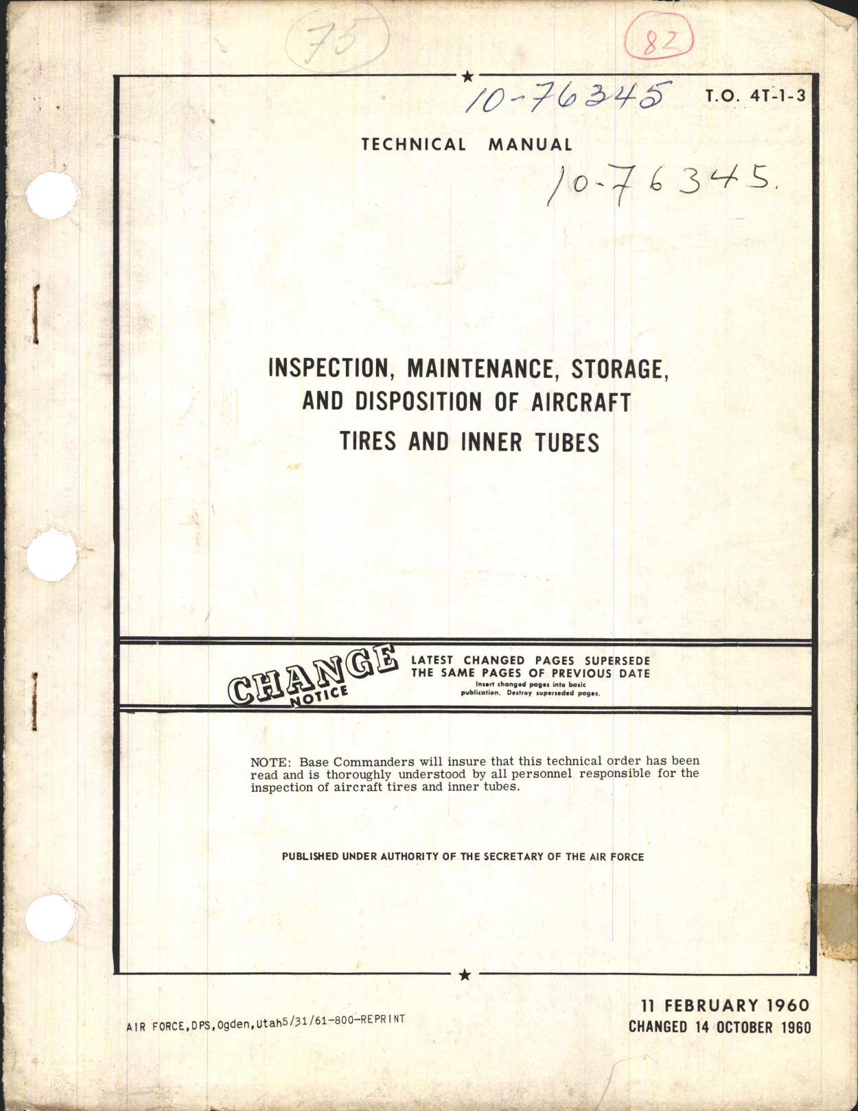 Sample page 1 from AirCorps Library document: Inspection, Maintenance, Storage, and Disposition of Aircraft Tire Casings and Inner Tubes