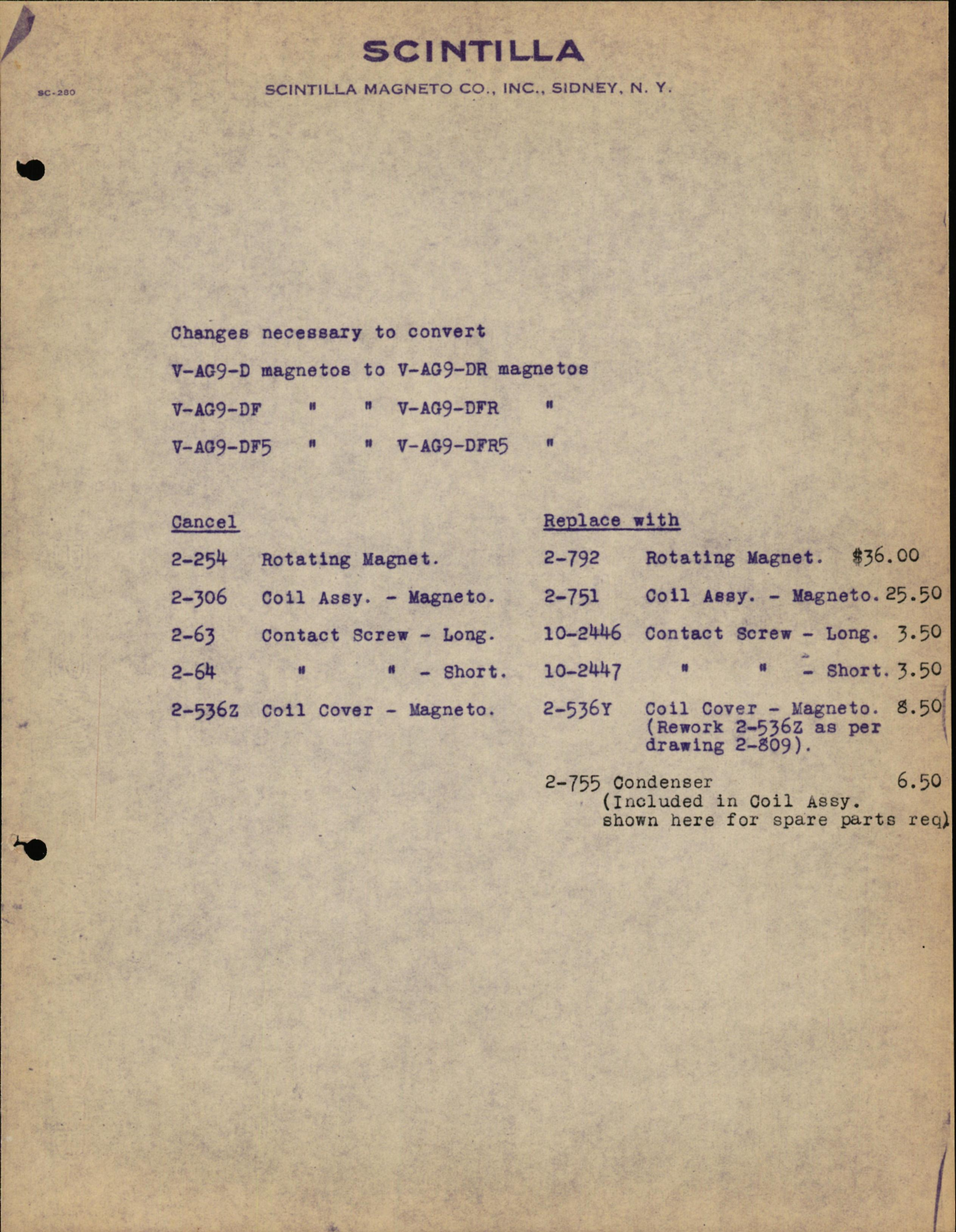 Sample page 5 from AirCorps Library document: Parts List & Service Instructions for V-AG and AG Magnetos