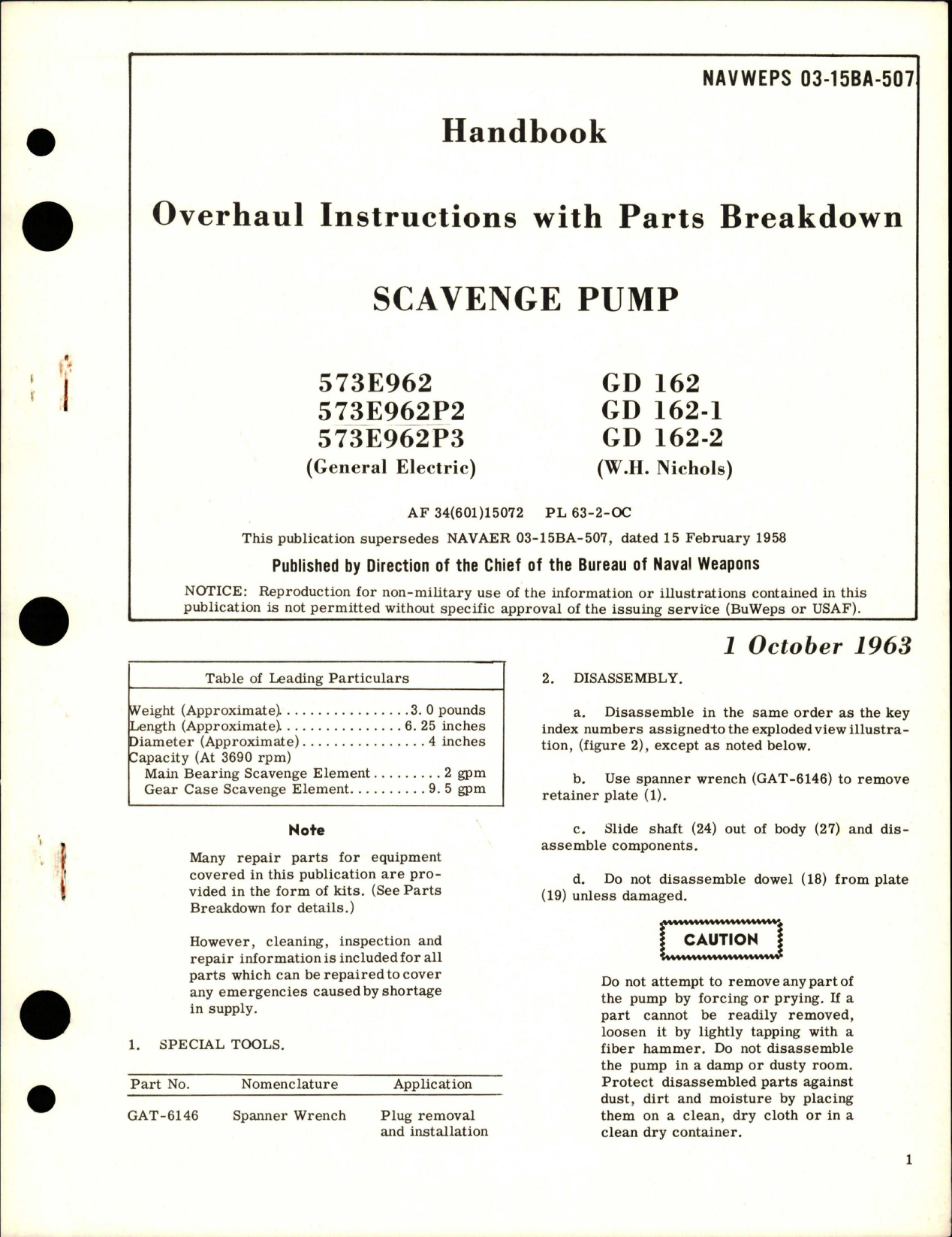 Sample page 1 from AirCorps Library document: Overhaul Instructions with Parts Breakdown for Scavenge Pump 