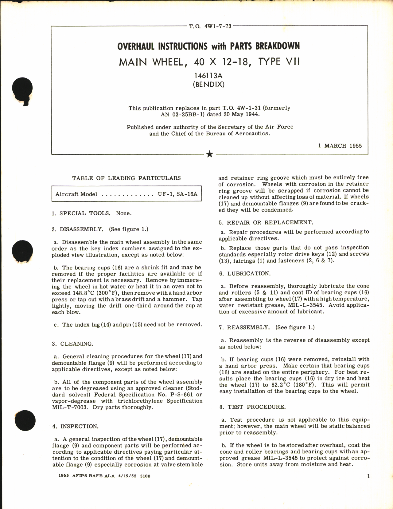 Sample page 1 from AirCorps Library document: Overhaul Instructions with Parts Breakdown for Main Wheel 40 x 12-18, Type VII