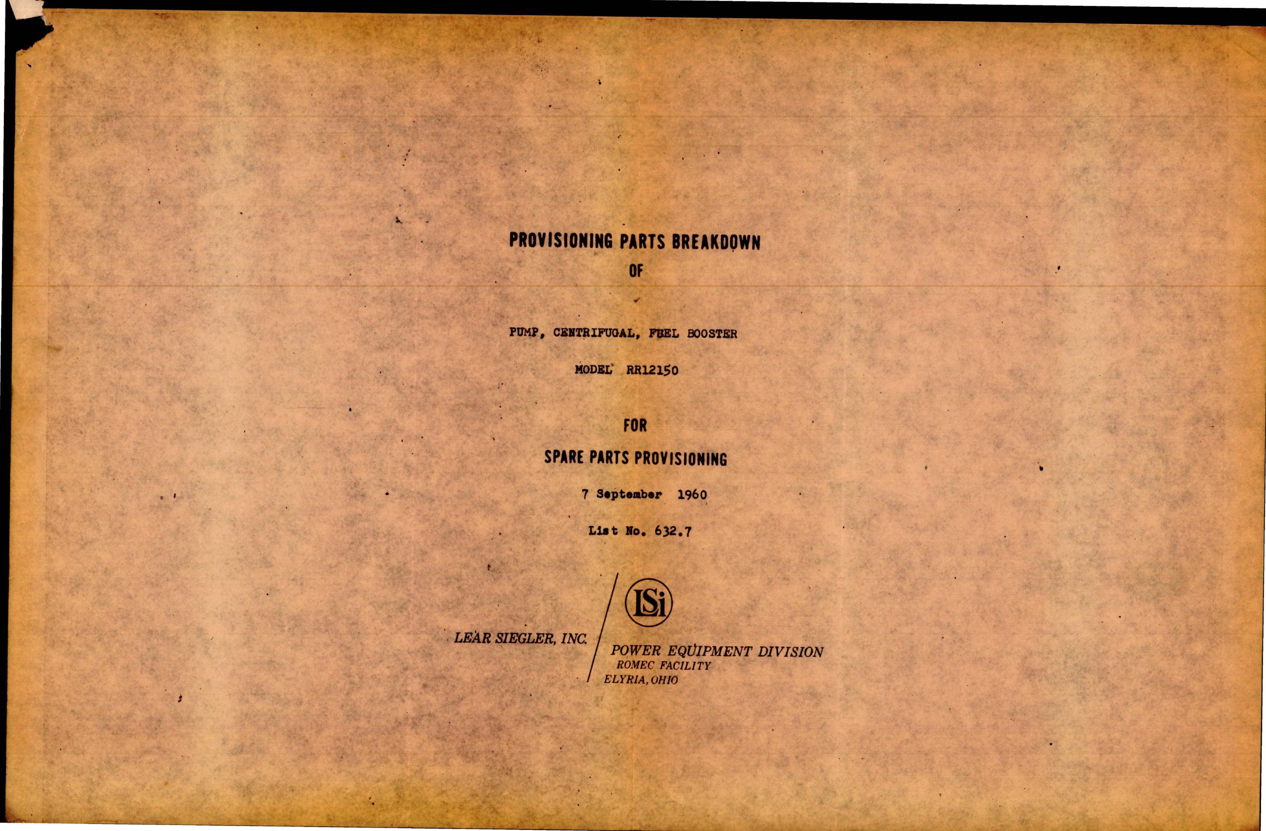 Sample page 1 from AirCorps Library document: Provisioning Parts Breakdown for Centrifugal Fuel Booster Pump - Model RR12150