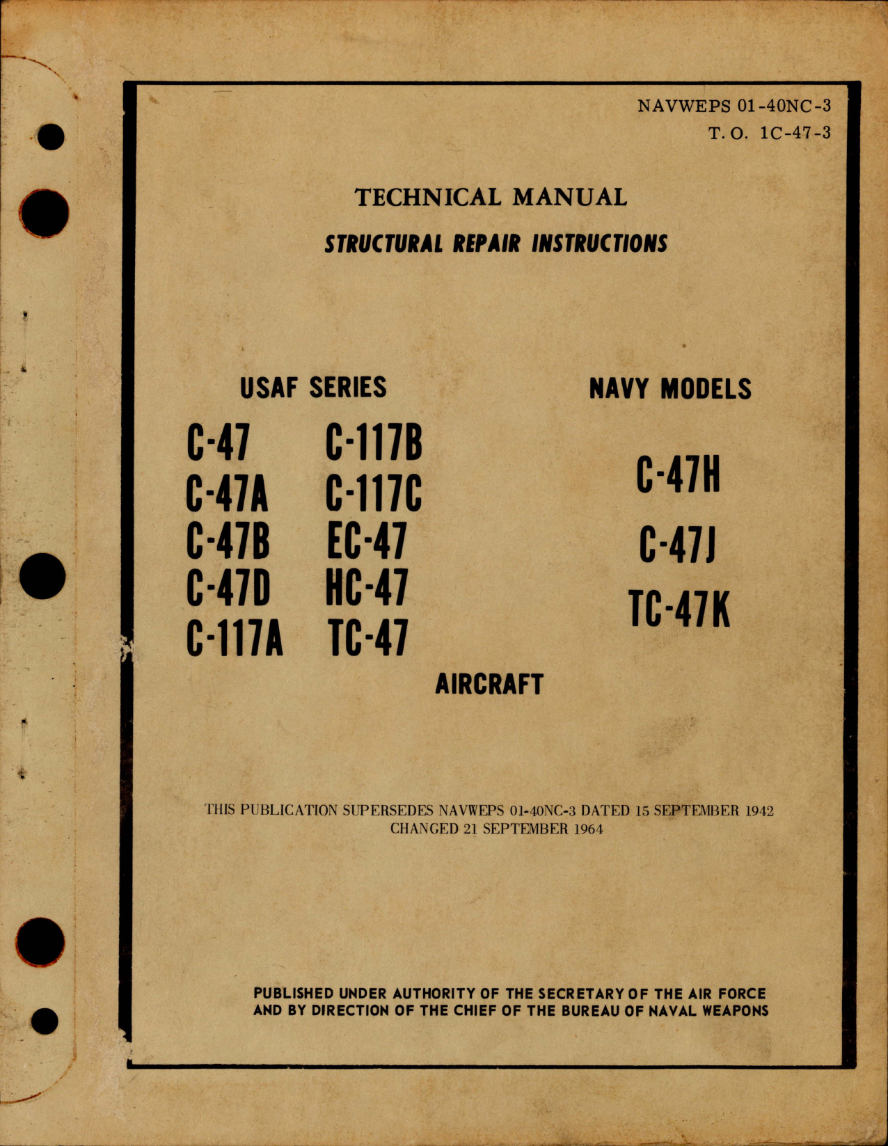 Sample page 1 from AirCorps Library document: Structural Repair Instructions for C-47 Series