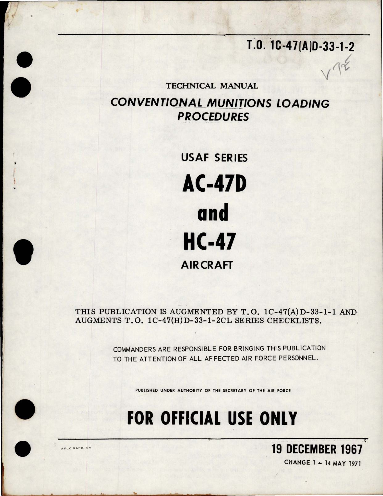 Sample page 1 from AirCorps Library document: Conventional Munitions Loading Procedures for AC-47D and HC-47