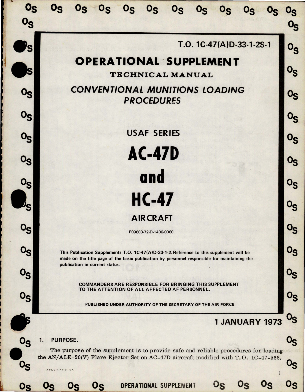 Sample page 1 from AirCorps Library document: Supplement to Conventional Munitions Loading Procedures for AC-47D and HC-47