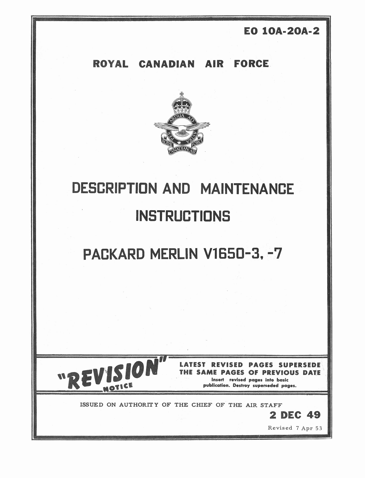 Sample page 1 from AirCorps Library document: Description & Maintenance Instructions for Packard Merlin V-1650-3 and -7