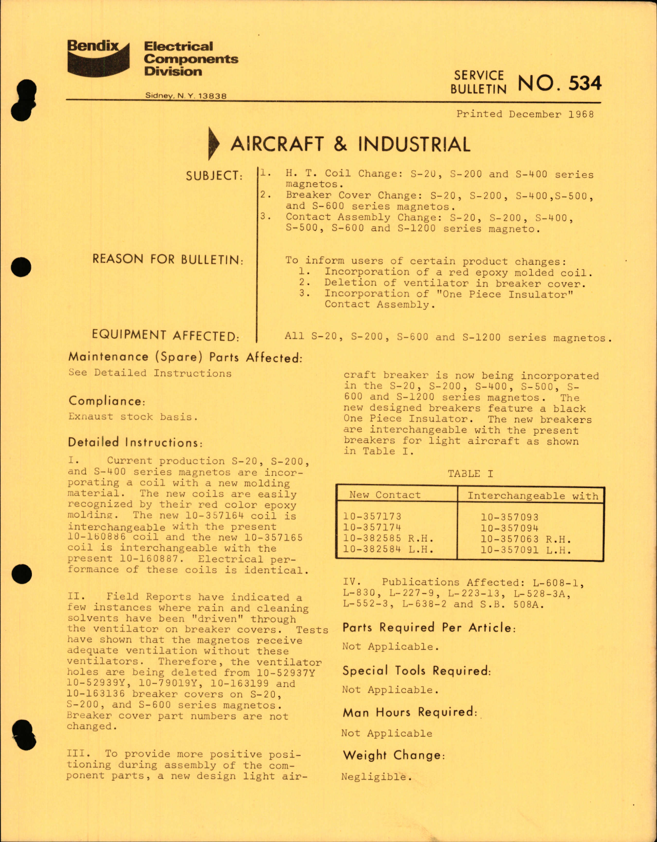 Sample page 1 from AirCorps Library document: H.T. Coil Change: S-20, S-200, S-400, Series Magnetos