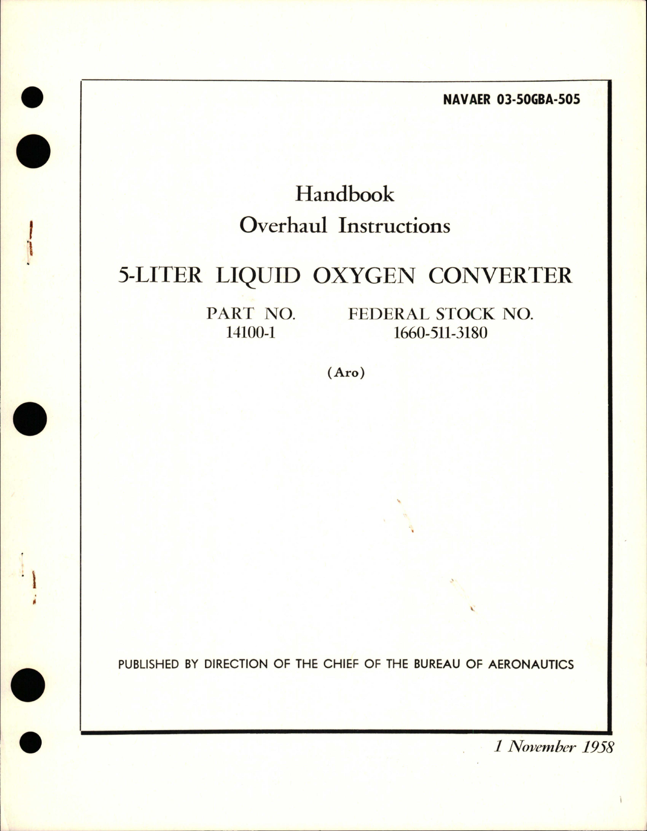 Sample page 1 from AirCorps Library document: Overhaul Instructions for 5-Liter Liquid Oxygen Converter - Part 141000-1 