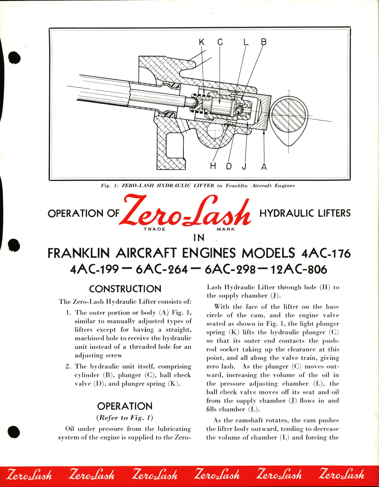 Sample page 1 from AirCorps Library document: Operation of Zero-Lash Hydraulic Lifters in Franklin Engine Models 4AC-176, 4AC-199, 6AC-264, 6AC-298, and 12AC-806